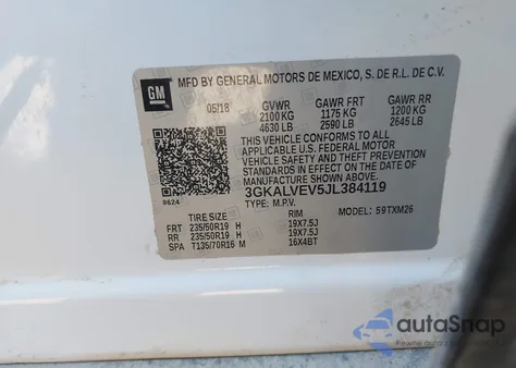 2018 GMC Terrain Slt z USA, uszkodzony, nr VIN 3GKALVEV5JL384119